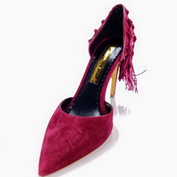 Rupert Sanderson Dewdrop Sangria Suede Heel Macrome D'Orsay Pump EU 37 / US 7 - Picture 5 of 6